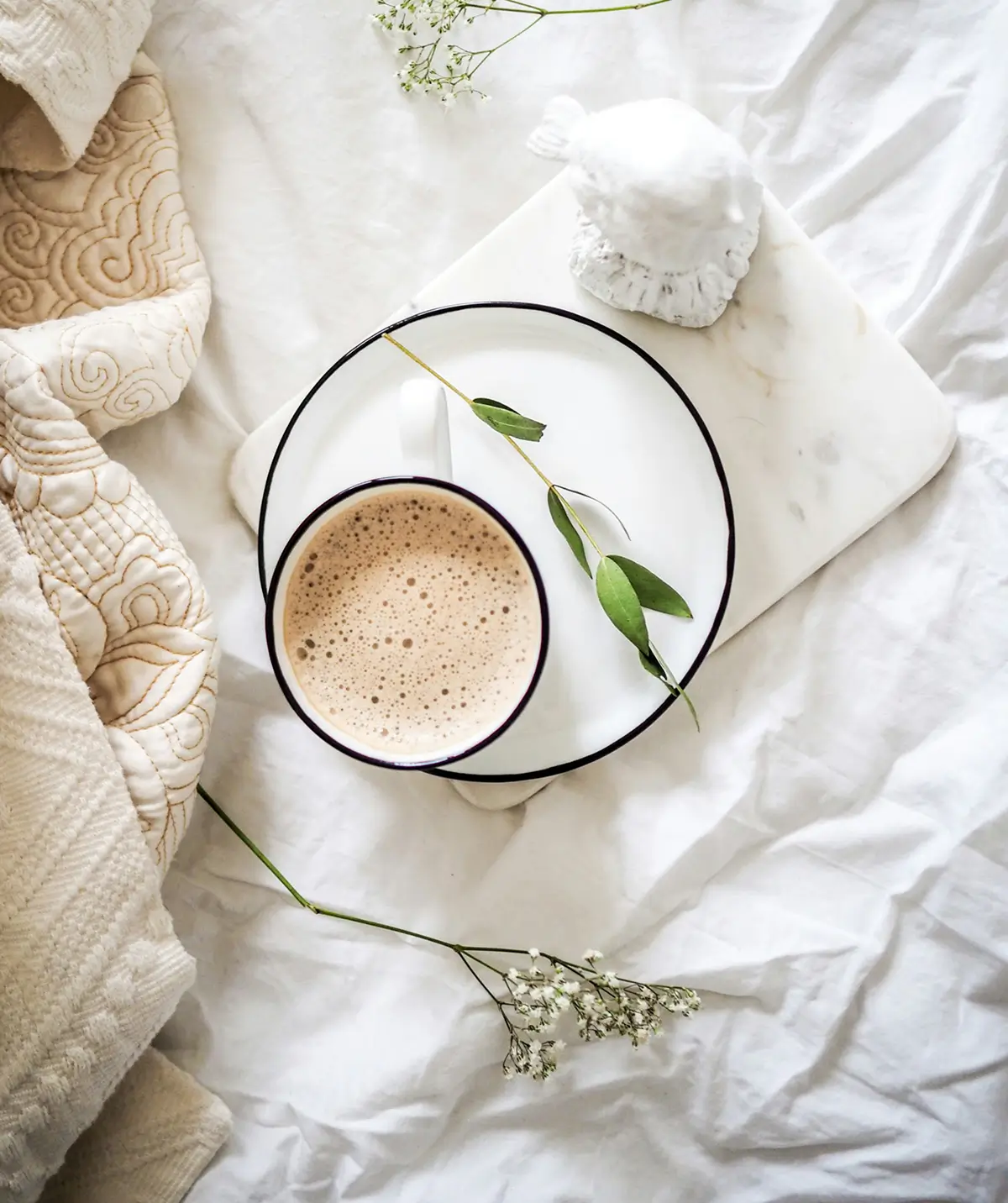 A coffee on a tray.